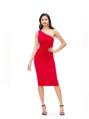 Dress the Population One-Shoulder Red Midi Sheath Dress